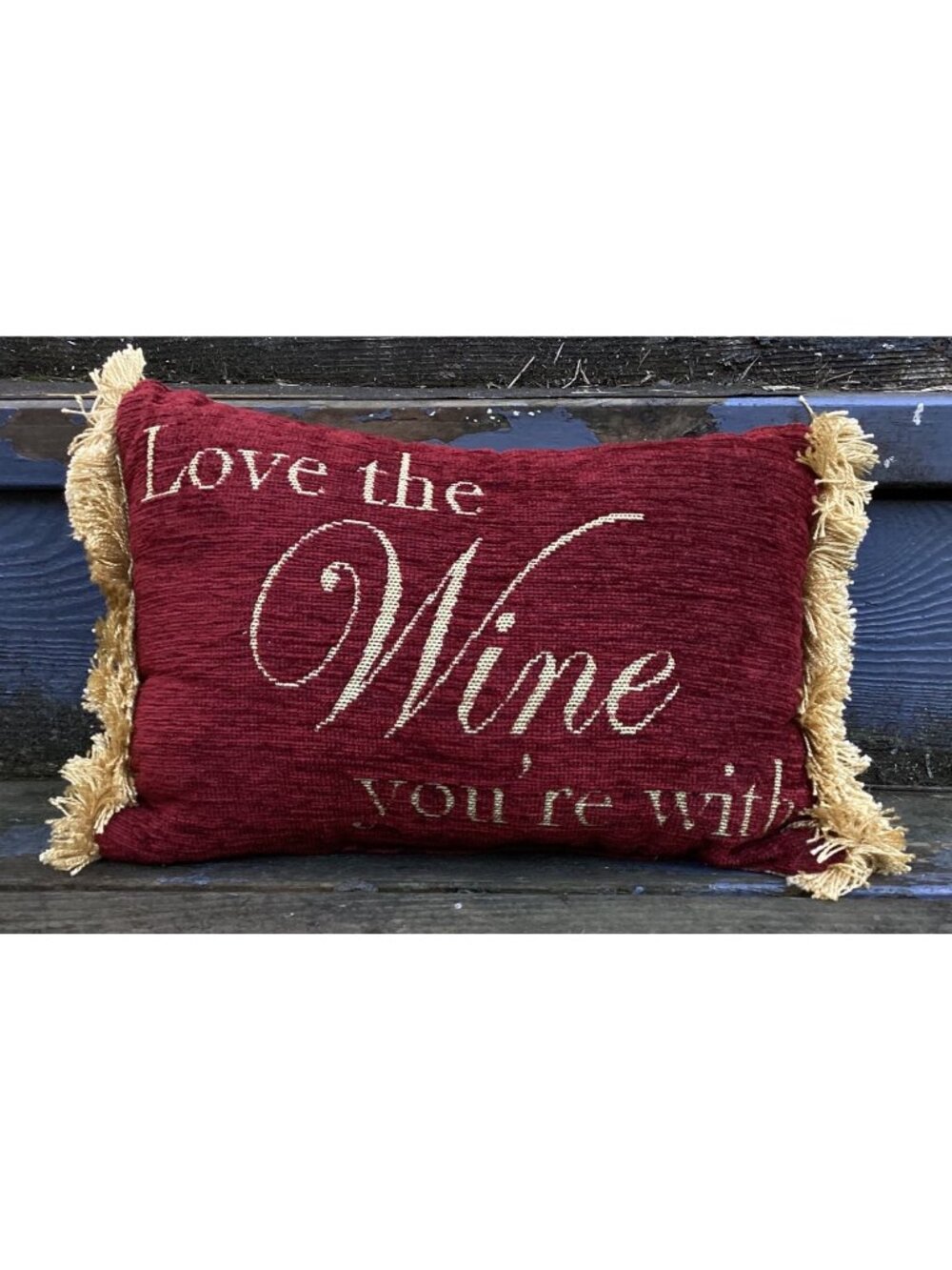 Small Decorative Lumbar Pillow 12 x 8" Love the Wine You're With Burgundy Gold